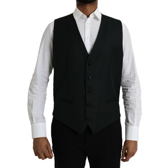 Dolce & Gabbana Black Wool Waistcoat Dress Formal Men's Vest
